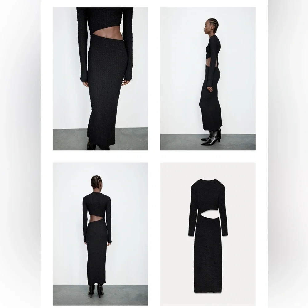 Zara NWT textured cut out dress black 5039/388 - Picture 2 of 6